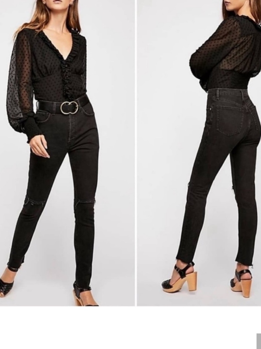 Free People We The Free Black Stella High Rise light Distressed Skinny Jeans 27